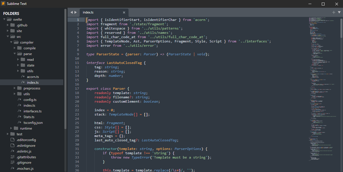 Скриншот среды разработки Sublime Text