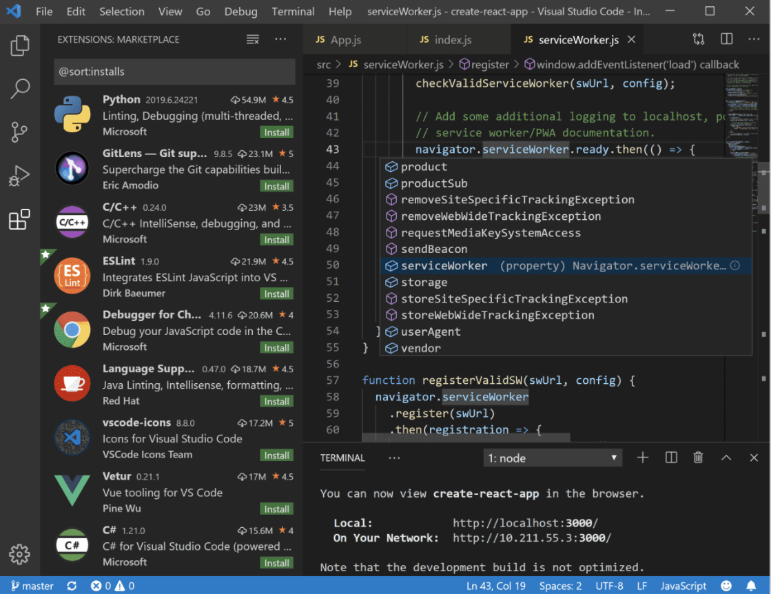 Скриншот среды разработки VS Code